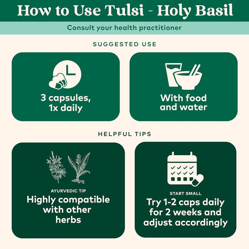 Tulsi Herbal Supplement - Organic Holy Basil for Immune Support | Vegan, Gluten-Free, 180 Capsules
