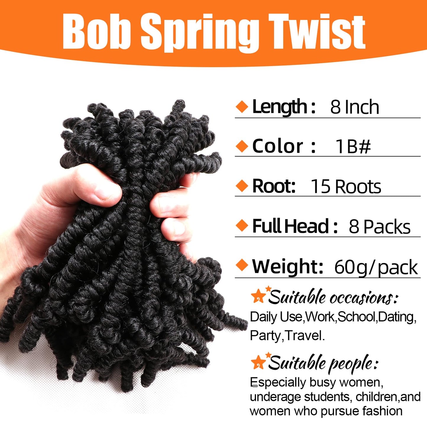 Lifabeauty 8 Packs Short Bob Spring Twist Crochet Hair 8Inch Pretwisted Passion Twist Crochet Hair Curly Pre Looped Crochet Braids Hair Kids Twist Crochet Hair for Black Women (8 Inch, 1B#)
