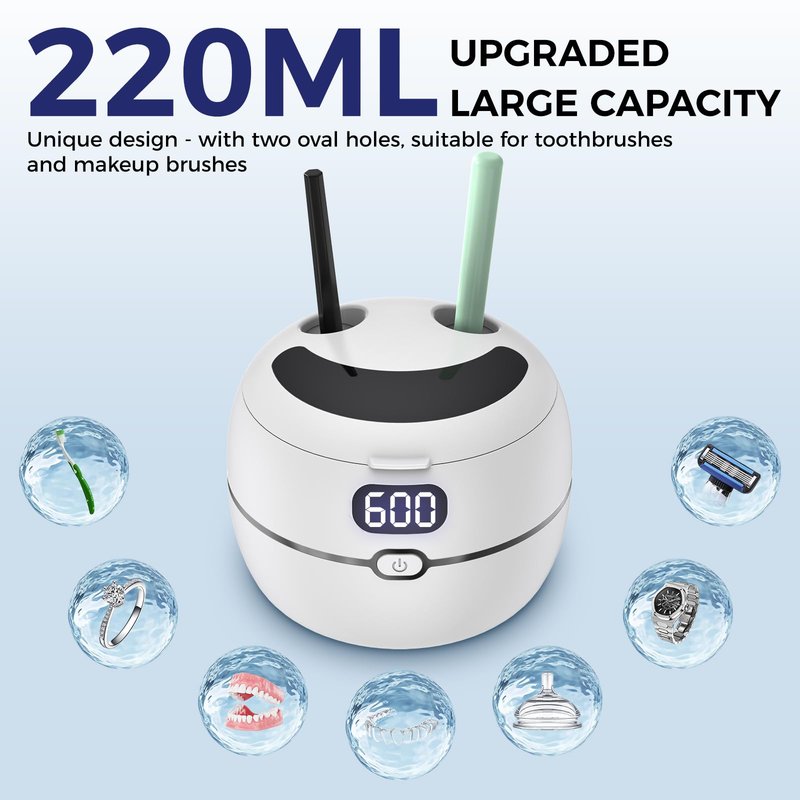 Ultrasonic Retainer Cleaner Machine for Dentures, Mouth Guards, Braces, Toothbrush Heads, Jewelry, 220ML Capacity Ultrasonic Cleaner with Digital Timer&UV, 2 Modes for All Dental Appliances，White