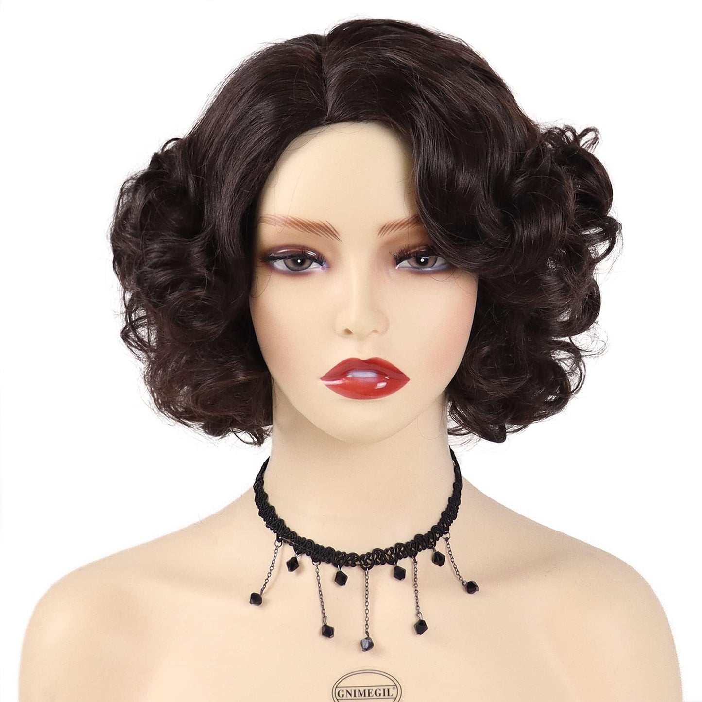 GNIMEGIL Brown Curly Wig 12 Inch Short Hair Fleabag Wigs Natural Fluffy Synthetic Wig Carnival Party Halloween Costume For Women Layered Wavy Brown Chin Length Wigs