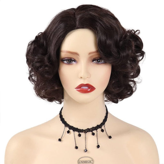 GNIMEGIL Brown Curly Wig 12 Inch Short Hair Fleabag Wigs Natural Fluffy Synthetic Wig Carnival Party Halloween Costume For Women Layered Wavy Brown Chin Length Wigs