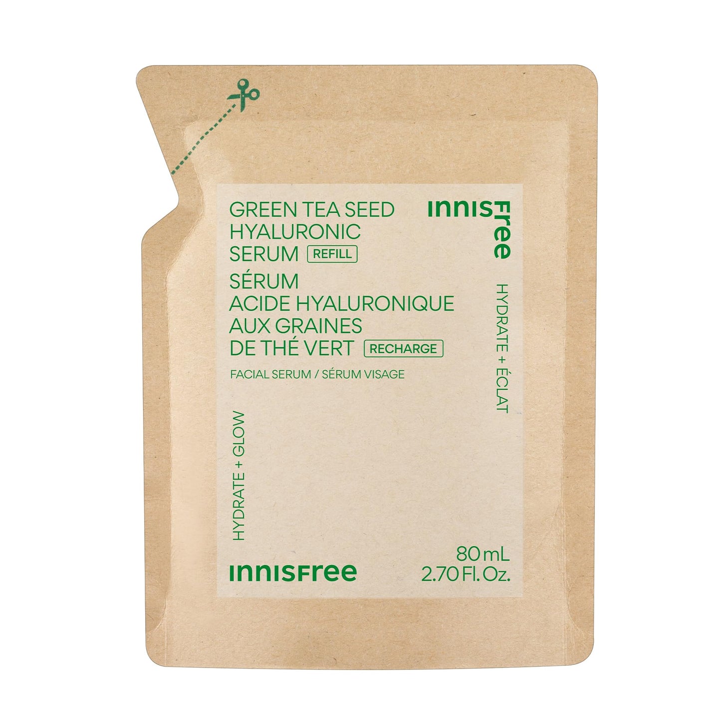 innisfree Green Tea Seed Hydrating Serum Refill with Hyaluronic Acid & Niacinamide, Korean Face Serum for Glow