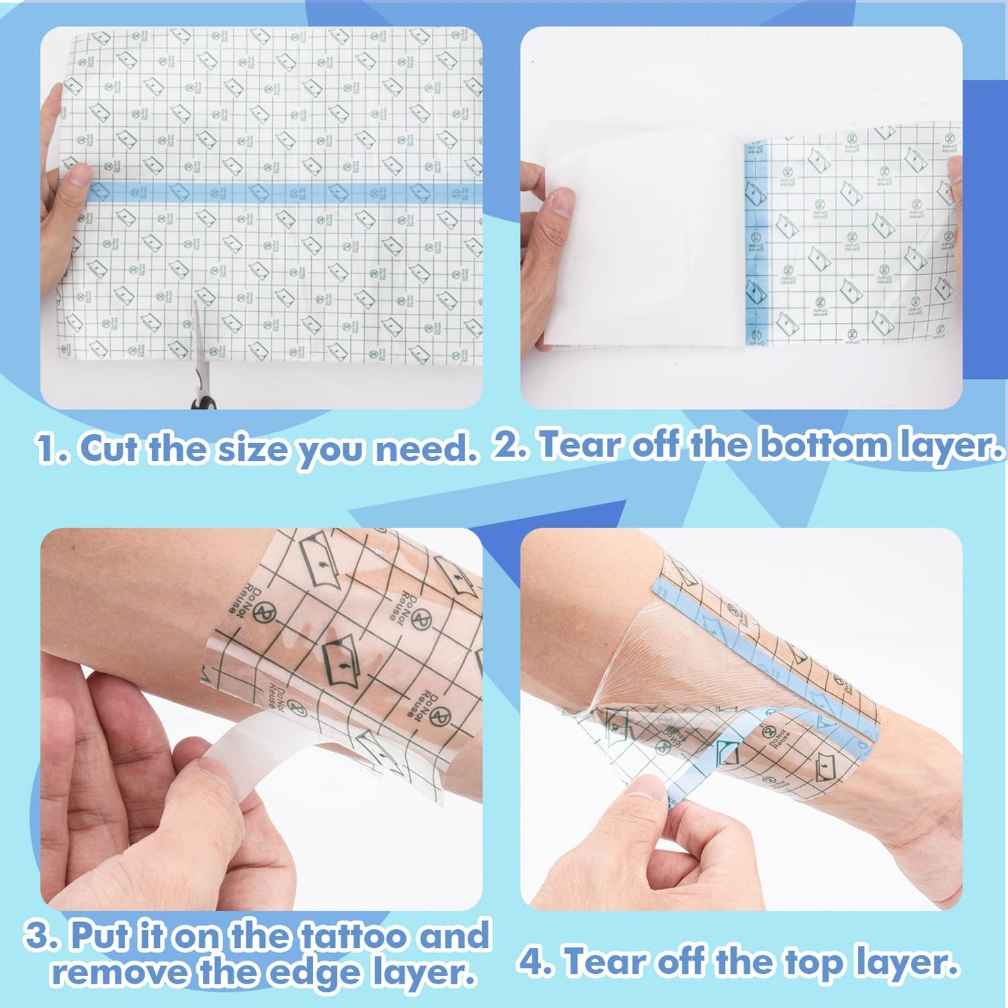 Tattoo Aftercare Waterproof Bandage (7.87 in x 10.9 Yd Roll) Second Skin Wound Healing Protective Skin Adhesive Bandages Transparent Dressing Bandages Tattoo Supplies