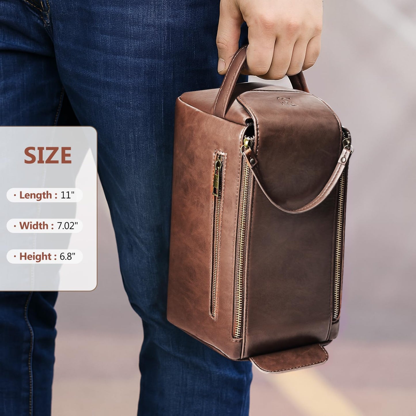 BagUrshion Personalized Toiletry Bag for Men,Initial Mens Toiletry Bags for Traveling,Men Travel Toiletries Bag,PU Leather Shaving Bag for Toiletries Accessories kit,Dark Brown J