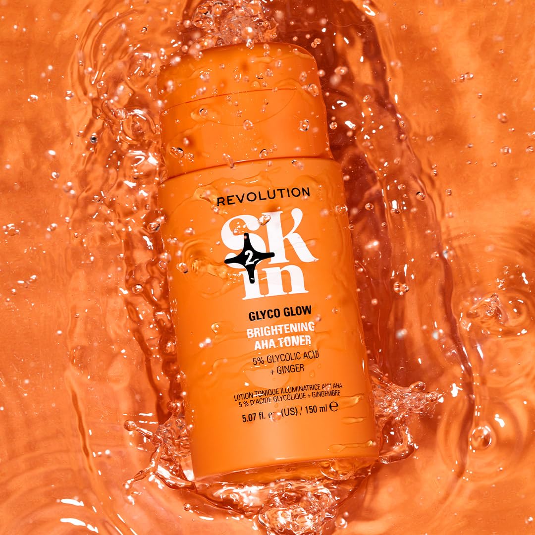 Revolution Skin, Glyco Glow 5% Glycolic Acid & Ginger Brightening AHA Face Toner, Helps Smooth Facial Complexion, Vegan & Cruelty-Free, 11.69 fl oz