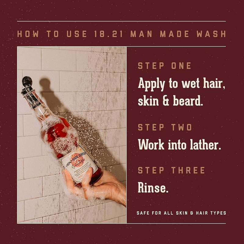 18.21 Man Made Sweet Tobacco Wash & Spiced Vanilla 3-in-1, 18 oz Wash 2-Set Bundle, All Hair & Skin Types for Men, Strengthens and Moisturizes in a Manly Aroma