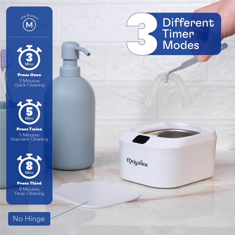 Melyshine Ultrasonic Retainer Cleaner Machine With Cleaning Solution, Tweezers and Cleaning Wipe & Ultrasonic Jewelry Cleaner, 3 Modes Cleaner For Retainers, 48 kHZ, 220 ml Ultrasonic Cleaner