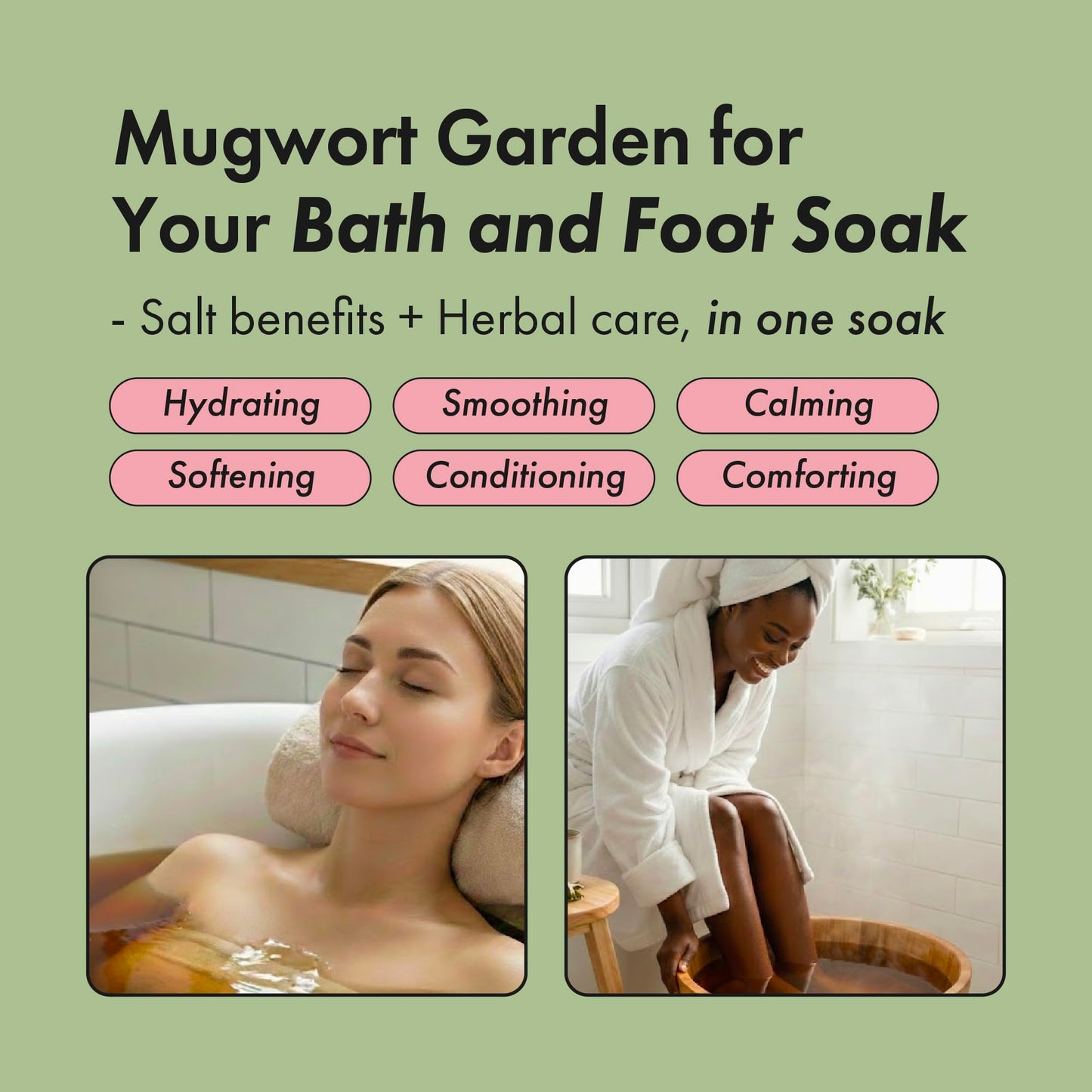 MOKUTANG Mugwort Epsom & Himalayan Pink Salt Bath Soak (12.3 oz) - No Tea Bag Needed - Relaxing Foot & Body Soak for Dry Feet Care