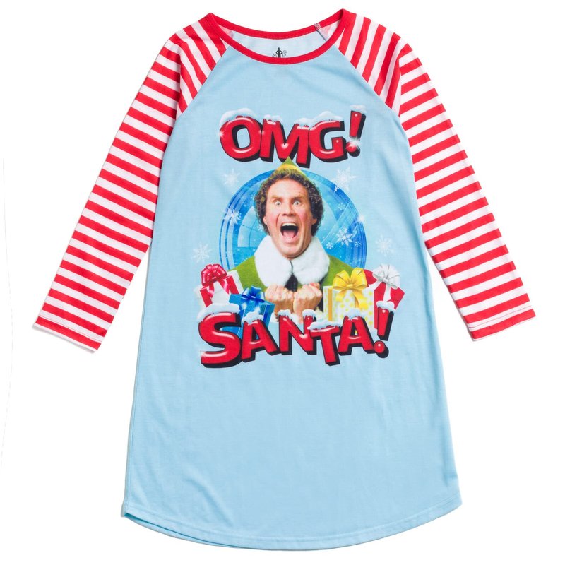 Elf Buddy the Christmas Big Girls Nightgown Pajamas Blue 14-16