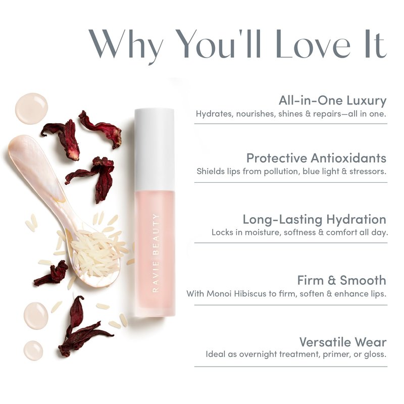 Ravie Beauty Lip Renewal Treatment Oil – Deeply Hydrating, Non-Sticky, and Restorative Lip Serum – Repairs Dry, Chapped Lips – Balm, Gloss & Mask Hybrid – Non-Sticky, Long-Lasting Shine