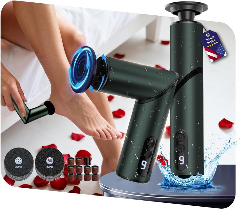Electric Callus Remover - 5-in-1 Rechargeable Foot File Kit | Portable & Foldable with 10 & 40 Grit Pads, Gunmetal Gray