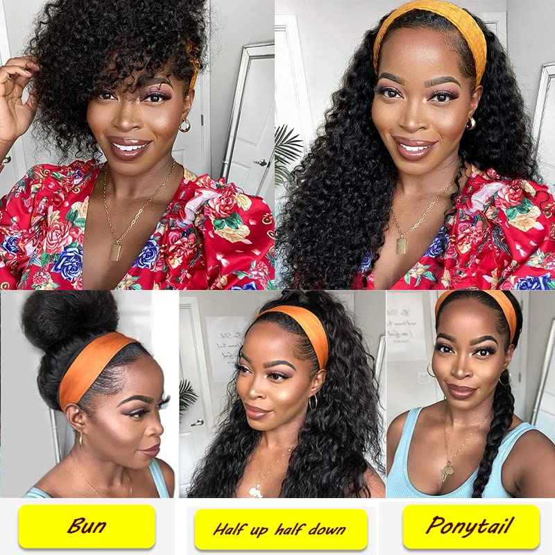Curly Headband Wig - 100% Brazilian Virgin Human Hair | Glueless, 150% Density for Black Women