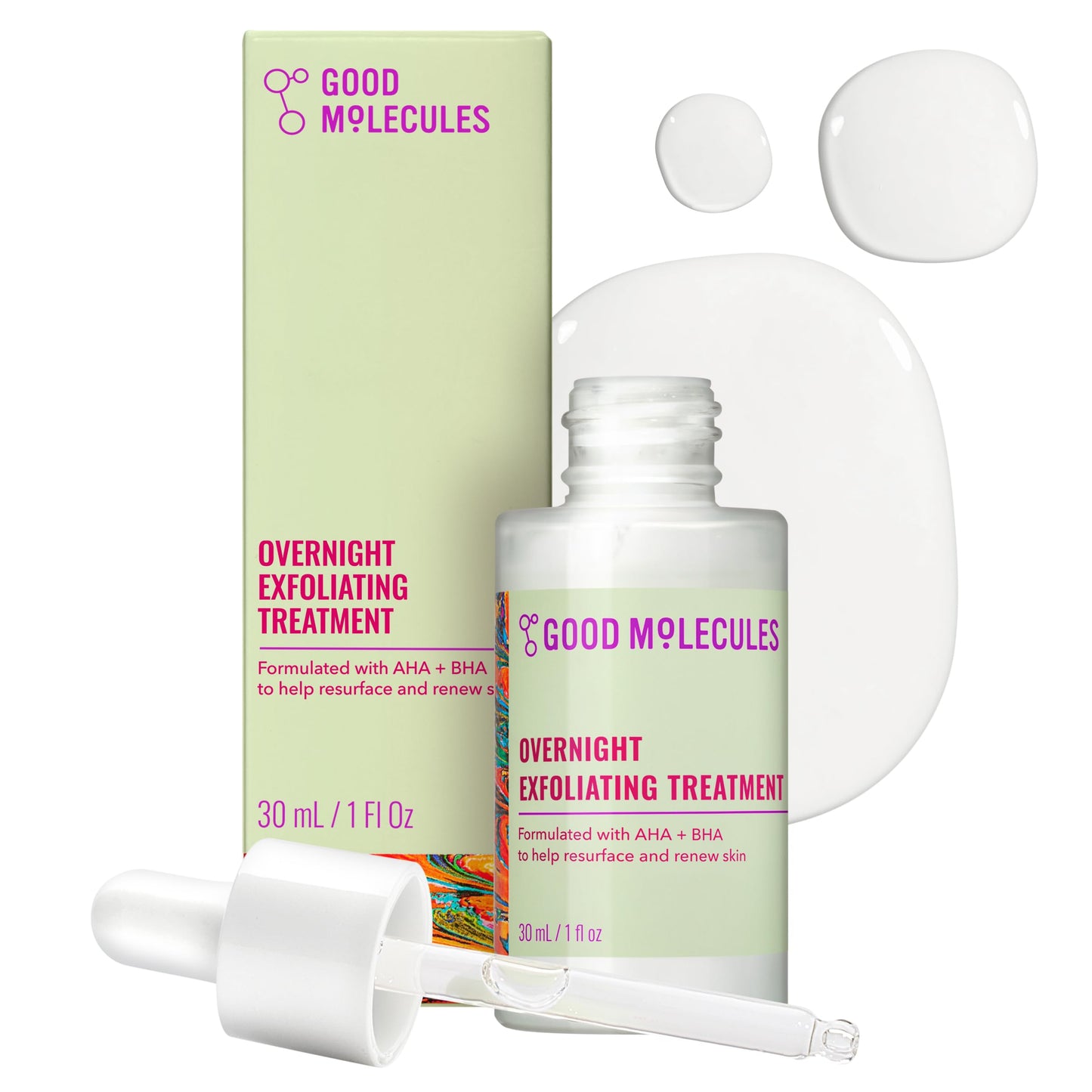 Good Molecules Overnight Exfoliating Treatment, AHA BHA Exfoliant, 1 fl oz