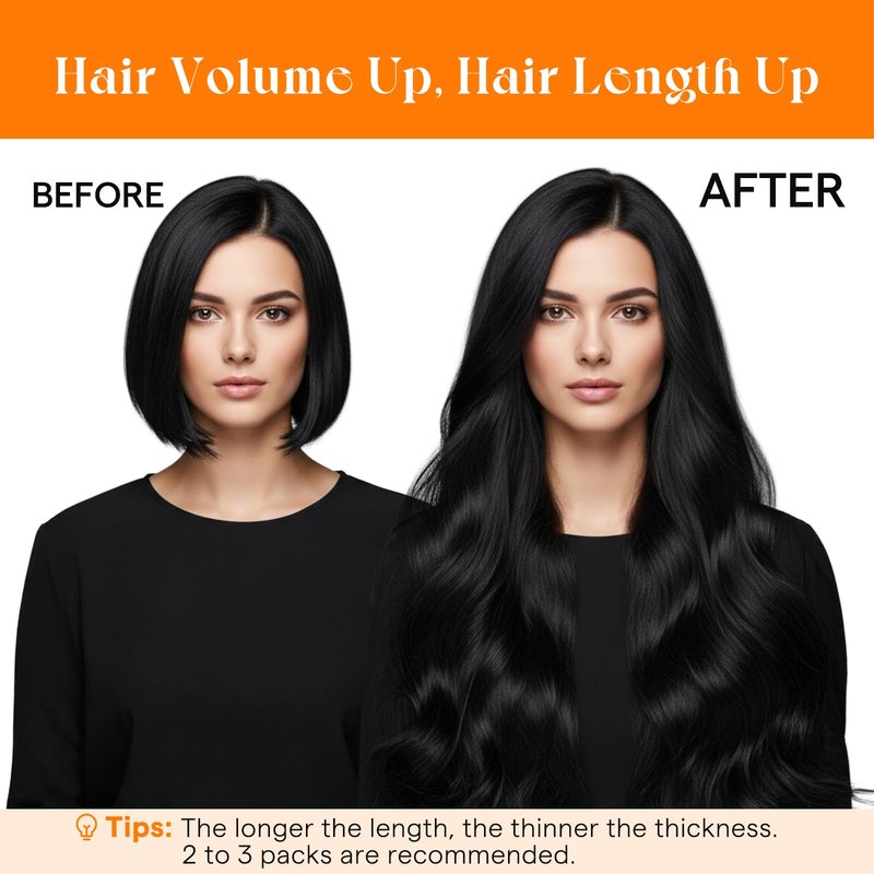 Sunny Hair Sew in Hair Extensions Real Human Hair 22 Inch 100G Jet Black Double Layered Long Hand-Tied Bundles Straight Smooth Hair Full Head for Women Add Length