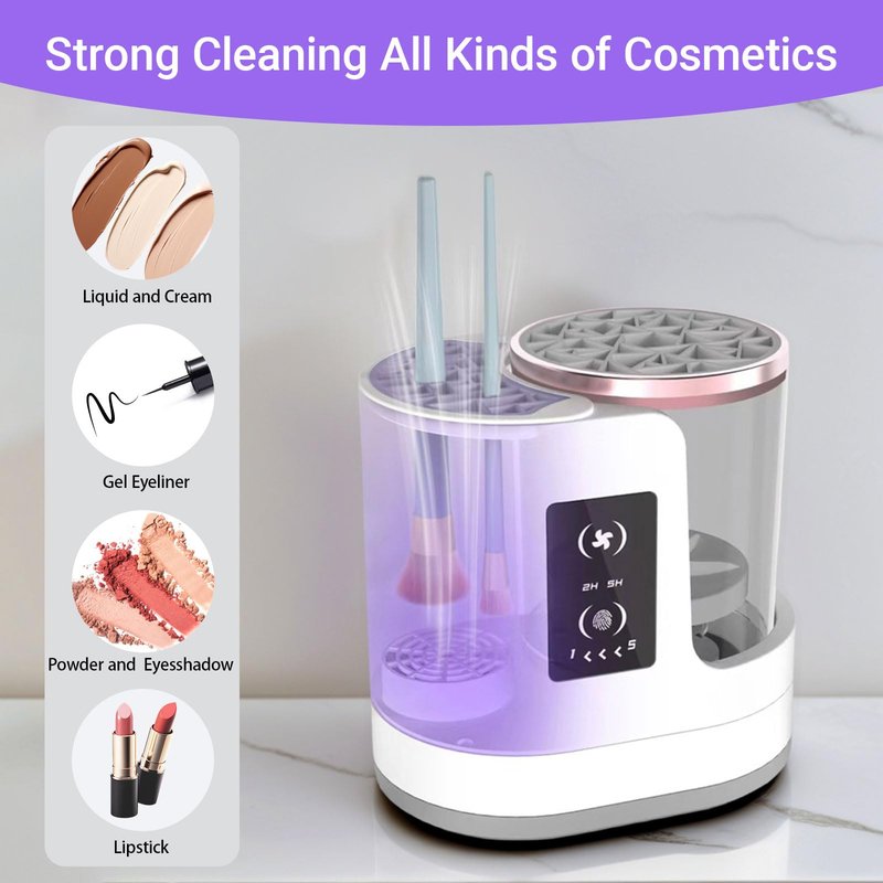 DXGSHSA 3 IN 1 Electric Makeup Brush Cleaner Dryer and Holder Combined with Timers, Automatic USB Cosmetic Brushes Cleaning Tool for Beauty Makeup Brush, Sponges, Eyeshadow, Contour