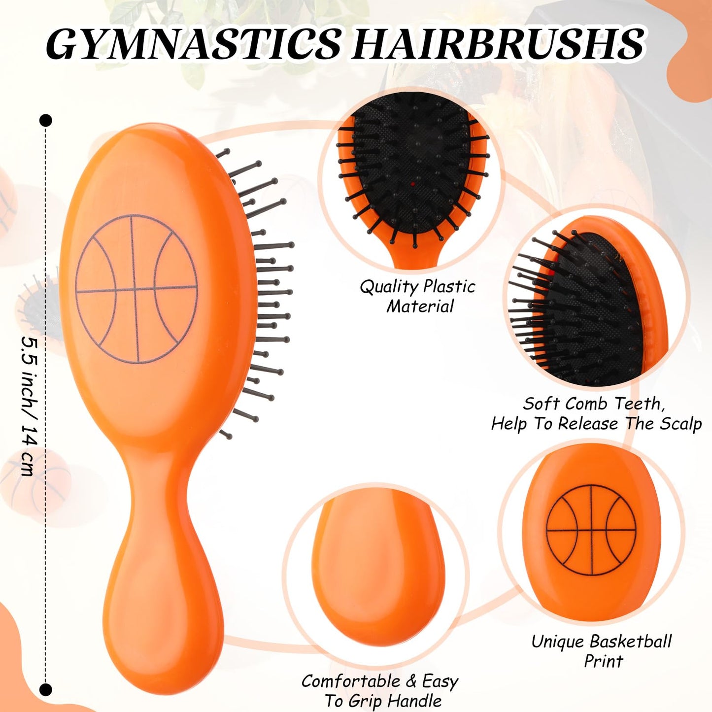 FineCheer 12 Sets Basketball Hair Ties and Hairbrushes Basketball Hair Scrunchie Mini Detangler Brush Sports Elastic Ponytail Holders Sports Party Favors Gift for Teams Women Girls Athlete