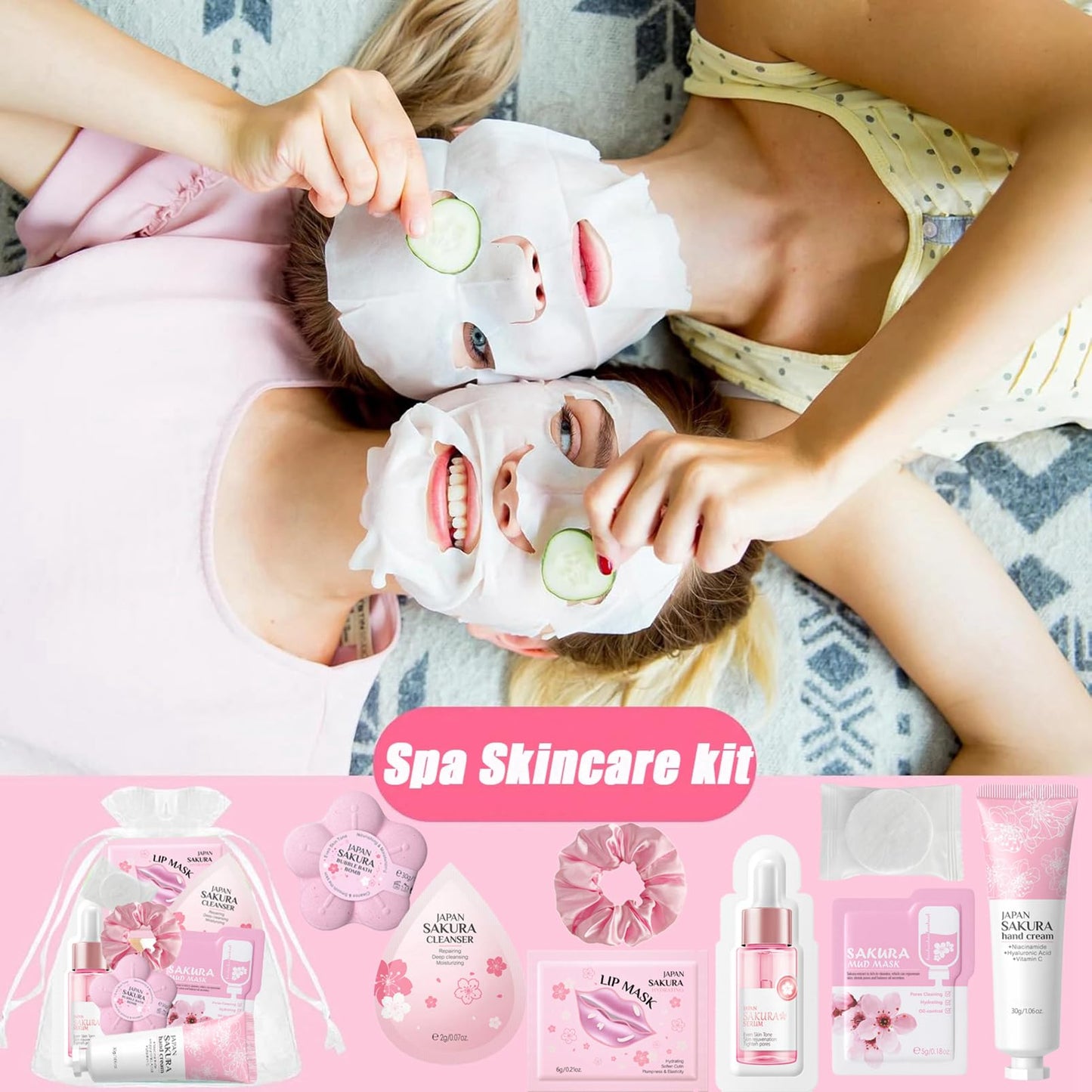 Spa Party Supplies for Women Girl,45pcs/5 Set Sleepover Party Favors With Facial Masks Skincare,Face Cleanser,Serum, Hand Cream,Lip Mask,Foot Bath Bombs,Gift for Spa,Sleepover,Birthday