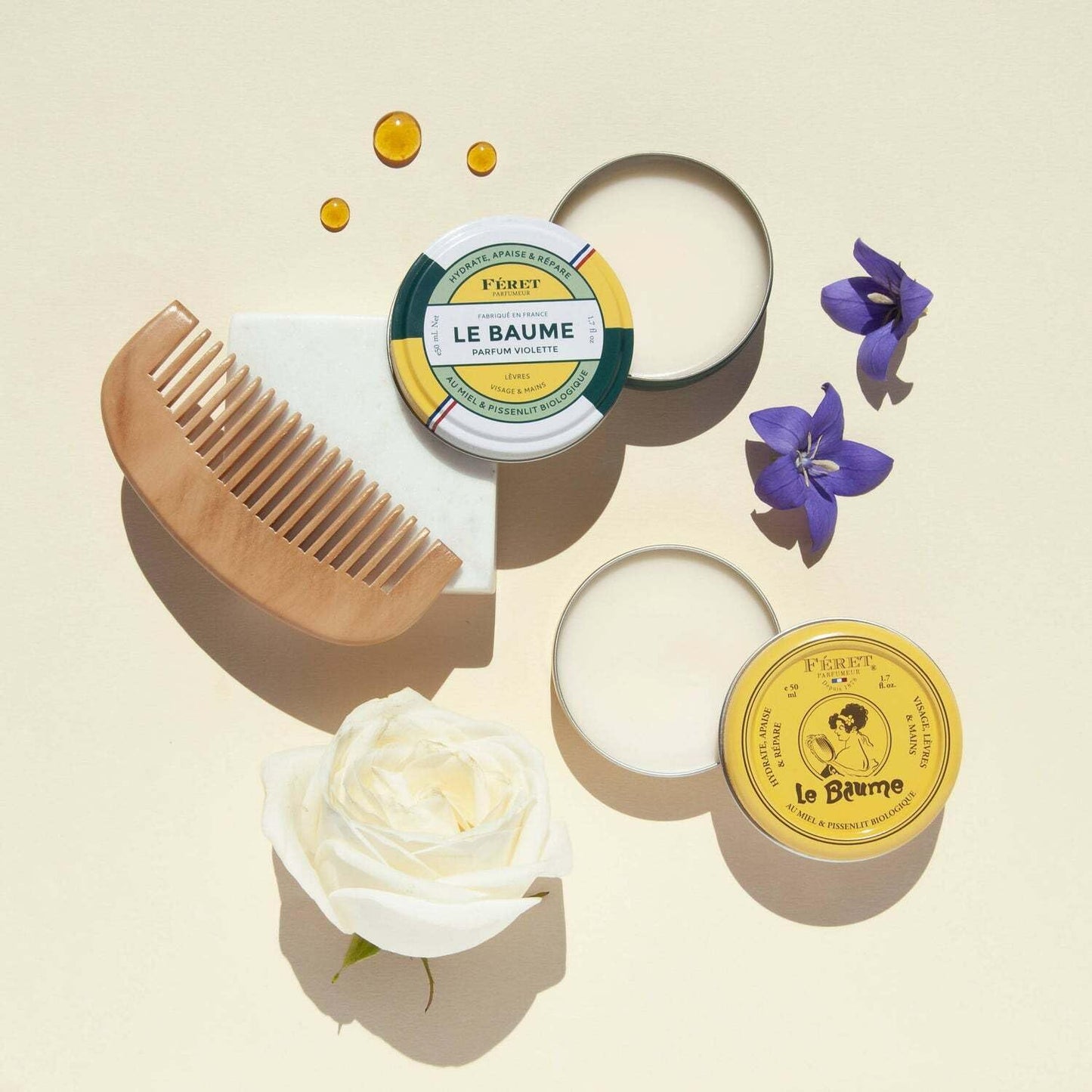 Feret Parfumeur Les Essentiels Rose Gift Set - Le Baume Muti-Purpose Balm & Hyalomiel Gel Moisturizer - Deeply Hydrating Moisturizer for Dry Cracked Skin, Lips & Cuticles - Rose Poudré - 50ml