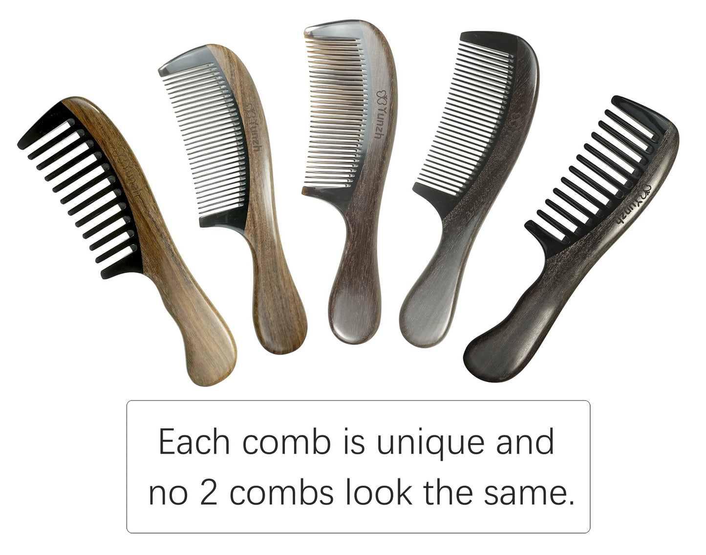 YunZh Buffalo Horn Comb Fine Tooth and Wide Tooth Wooden Comb for Women Men, 2PCS