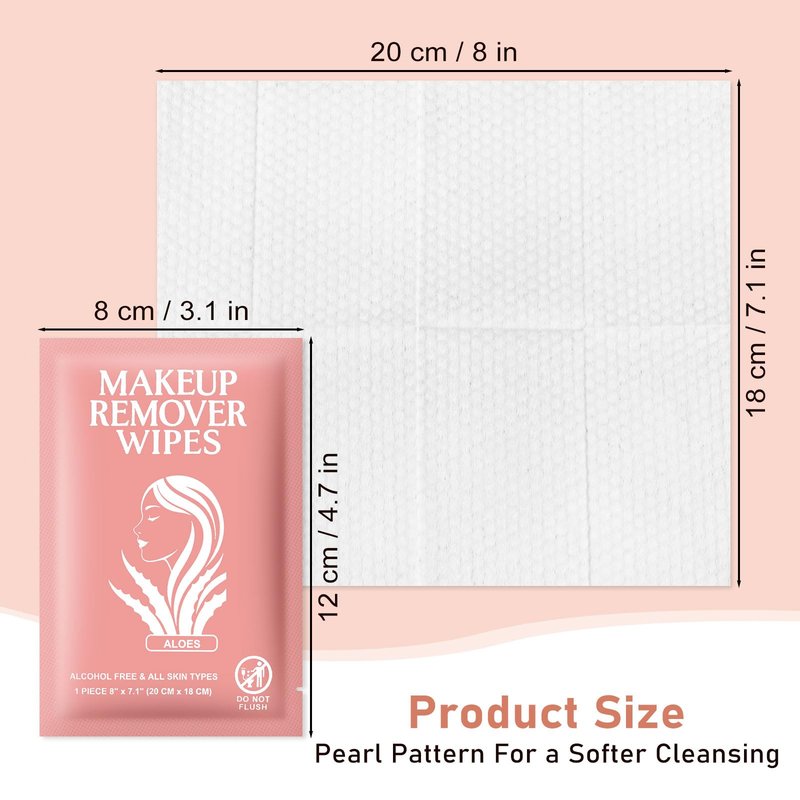 Makeup Remover Wipes Individually Wrapped Facial Cleansing Towelettes Bulk, Disposable Cleanser Makeup Removal Cloths Pad for Oil Dirt Skin Care Removing Mascara Lipstick Travel Hotel Aloes (200 Pack)