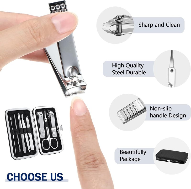 24-Piece Valentine Manicure Set | Stainless Steel Nail Clippers & Grooming Tools Kit with Travel Case - Black