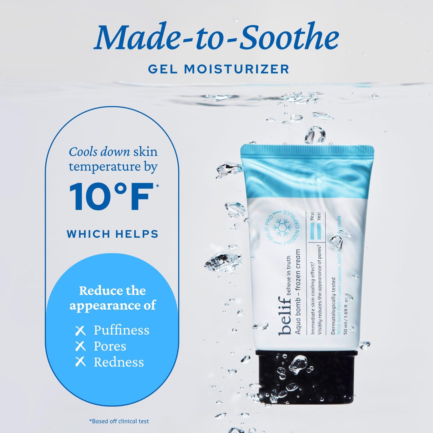 belif Aqua Bomb Frozen Gel Cream - Cooling Relief with Panthenol & Niacinamide - Daily Soothing & Hydrating Moisturizer, Lightweight, Korean Skincare, 1.69 fl oz