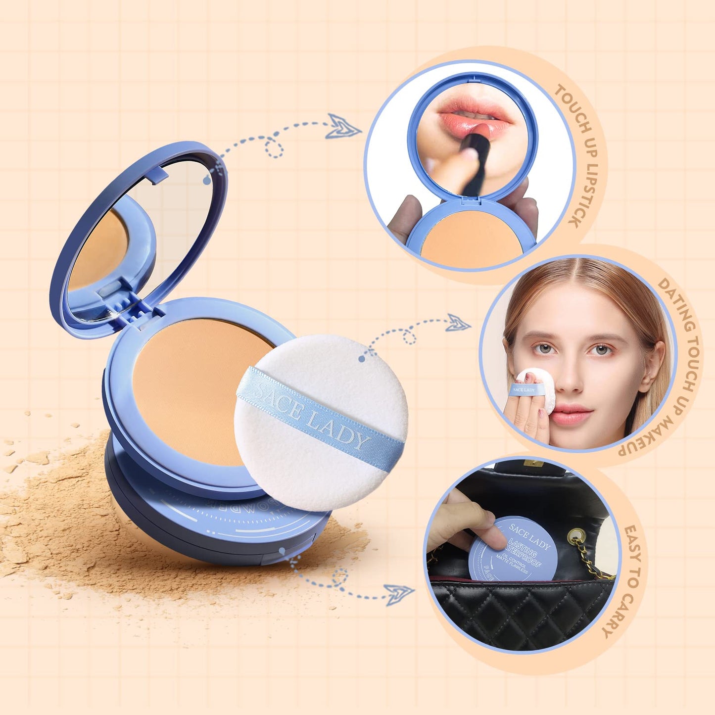 SACE LADY Face Smooth Primer and Flawless Coverage Oil Control Setting Powder, Matte Lasting Face Cosmetics Kit 2Pcs