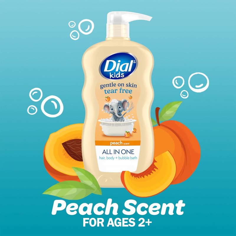 Dial Kids 3-in-1 Body, Hair & Bubble Bath - Peach Scent, 24 fl oz (Pack of 4)