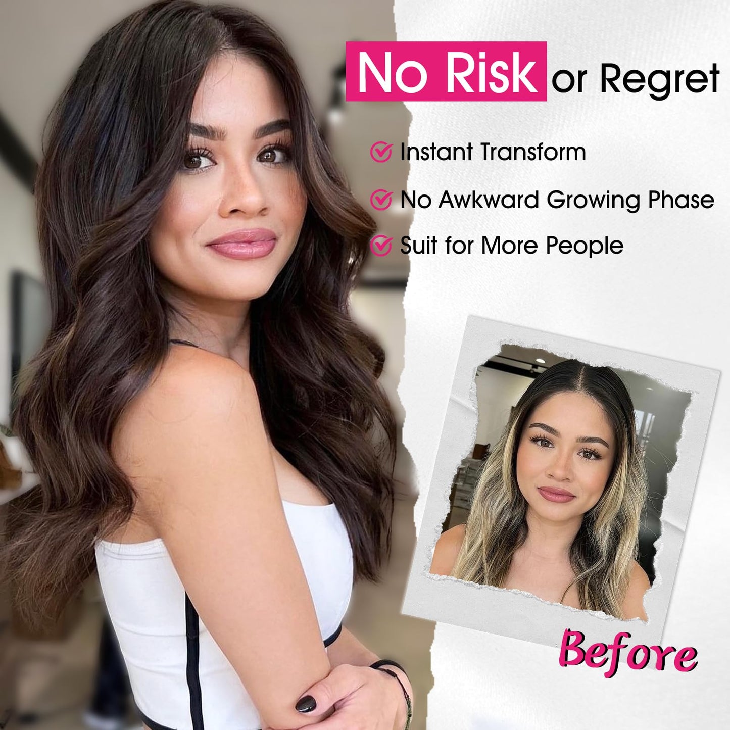 Niceone Hair 18 Inch Dark Brown Wig for Women, Middle Part Medium Length Wavy Synthetic Hair Wig, Upgraded Strands Natural Hairline Design for Daily Party Halloween(Dark Brown,18 Inch)