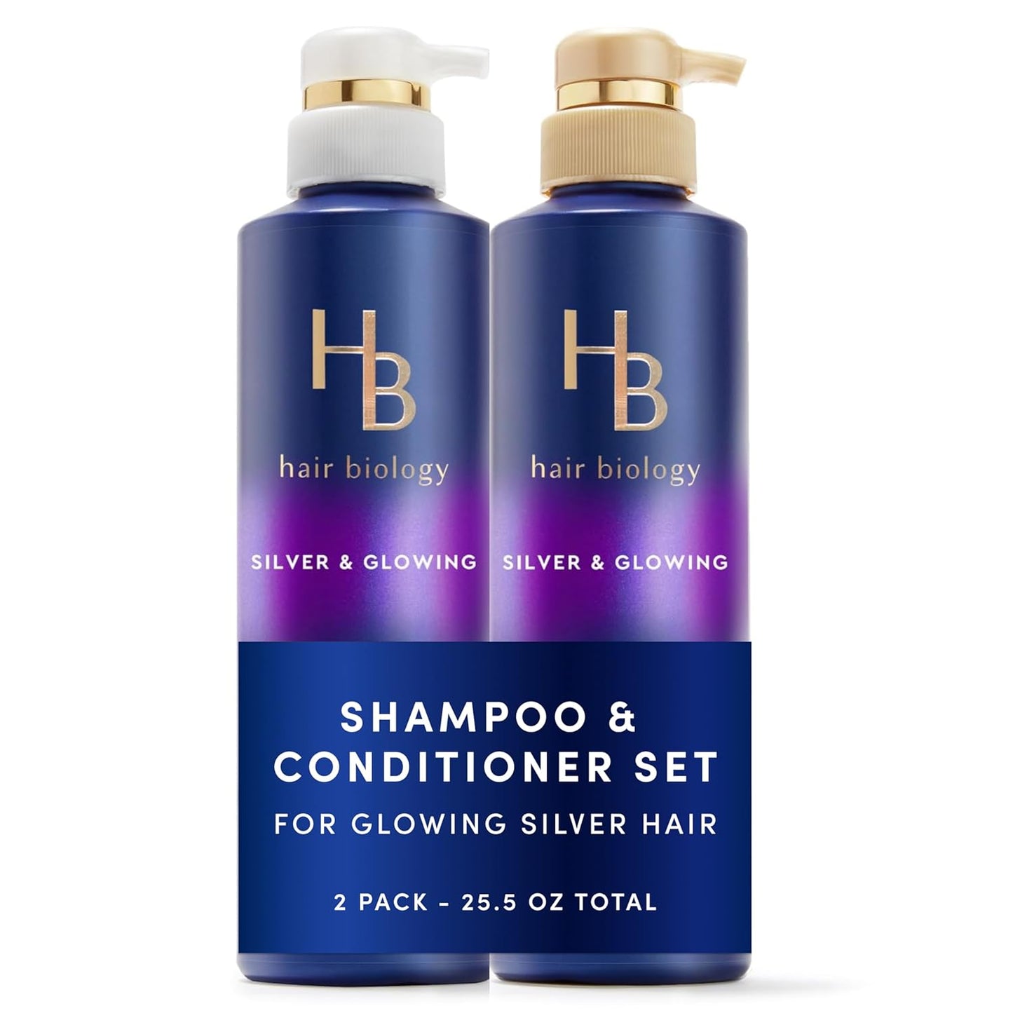 Hair Biology Biotin-Infused Purple Shampoo & Conditioner Set - Anti-Brassiness, Moisturizing | 12.8 Fl Oz Each, 2 Pack