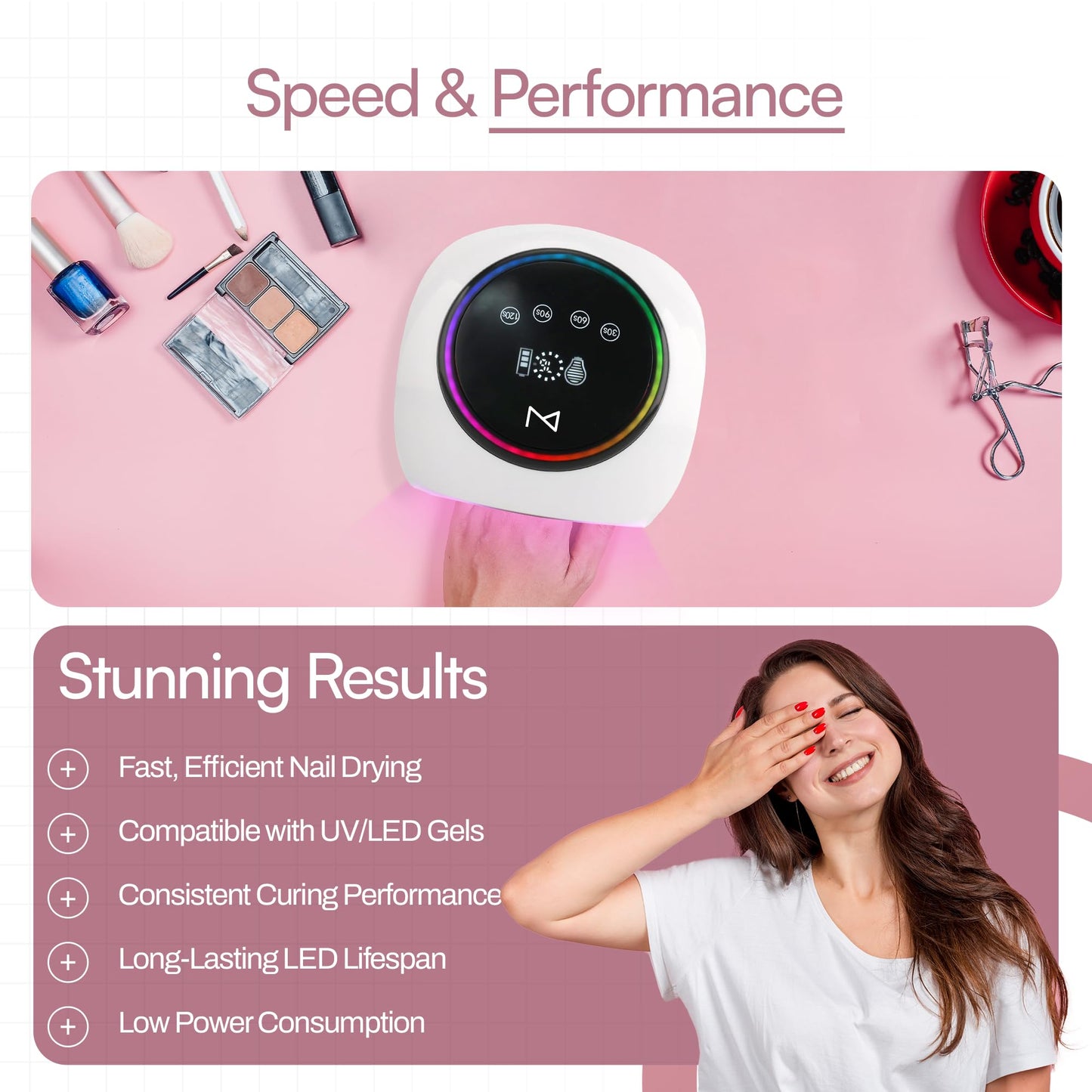 M - HaloLite LED Nail Curing Lamp 98W, 32 LEDs, Wireless Rechargeable with 5200mAh Battery, Fast UV/LED Gel Nail Dryer for Salon & Home Use, Long-Lasting, Portable, Cordless Design (Black)