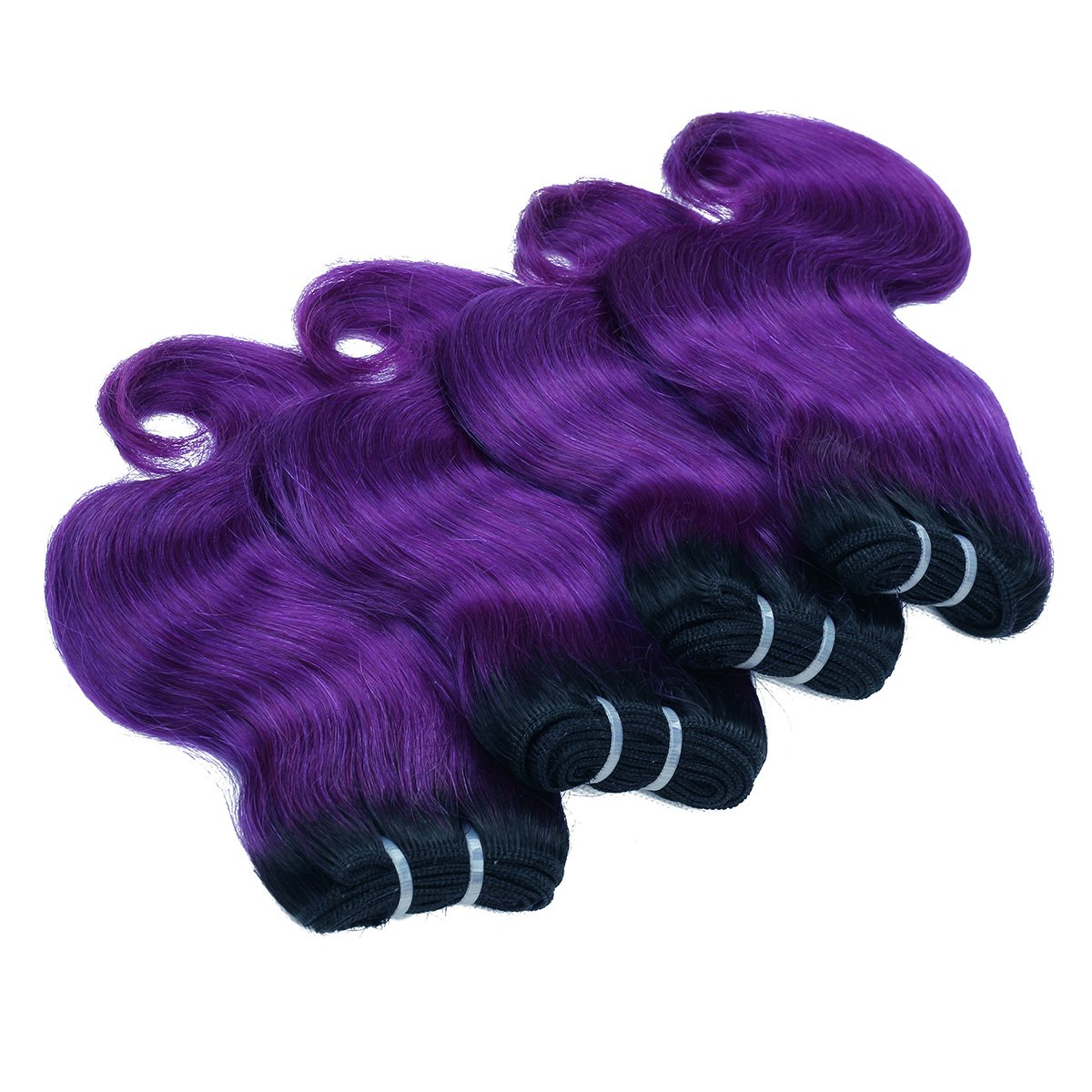 FASHION LINE 8" Human Hair Bundles Ombre Two Tone Brazilian Virgin Hair Extensions Body Wave 50g Bundles (8/8/8/8 Inch, 1b/purple)