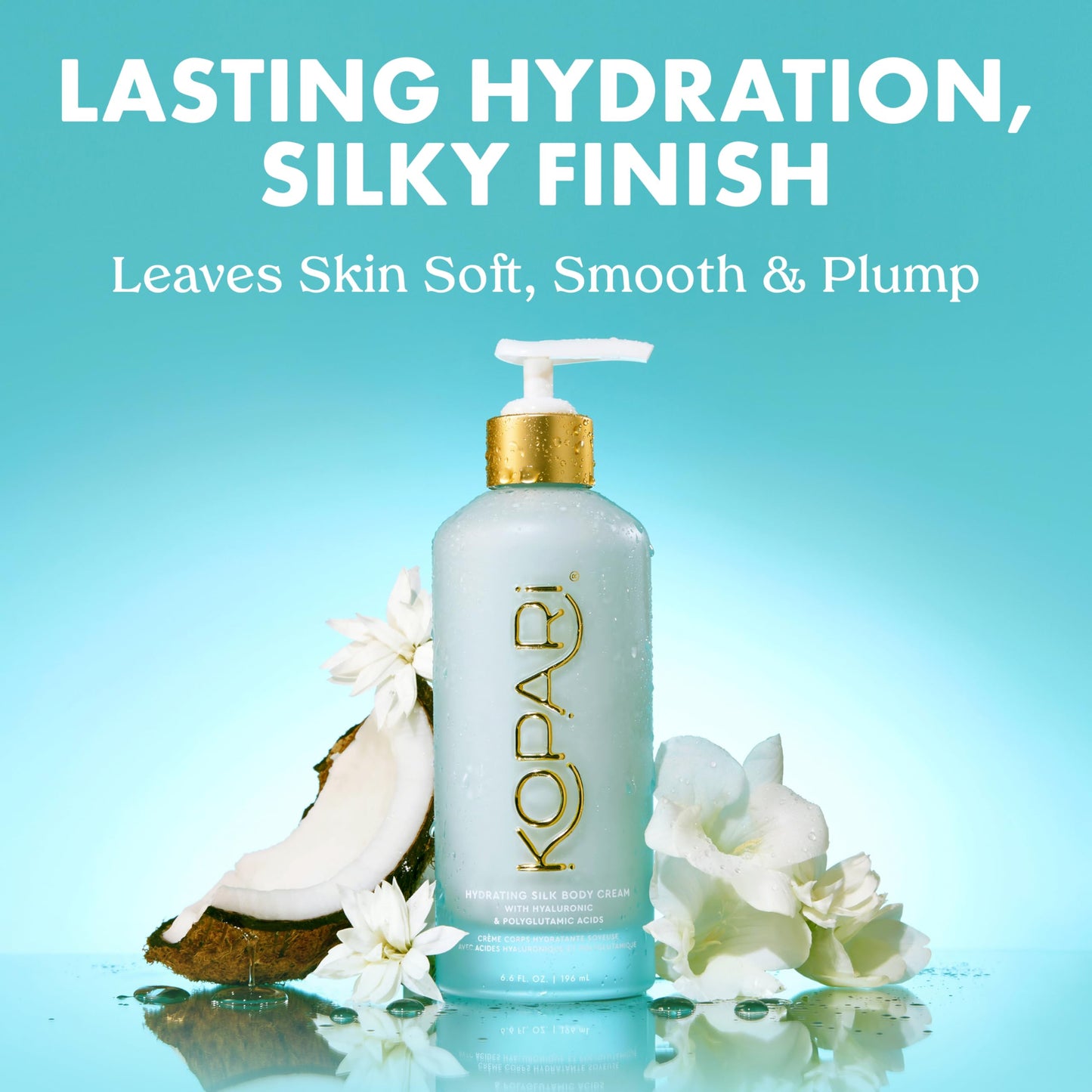 Kopari Hydrating Silk Body Cream with Hyaluronic & Polyglutamic Acids – Long Lasting Moisturizer for Dry Skin, Lightweight & Silky Texture, Sweet Coconut Milk Scent, 6.7 oz
