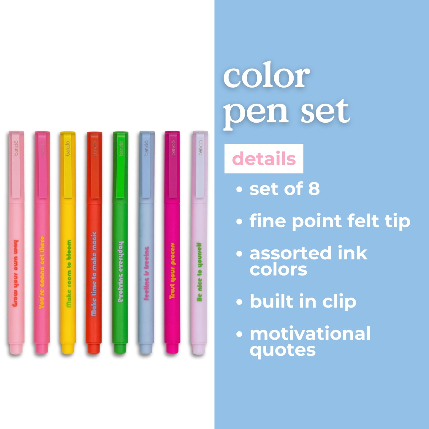 ban.do Set of 8 Fine Felt Tip Pens, Rainbow Colors