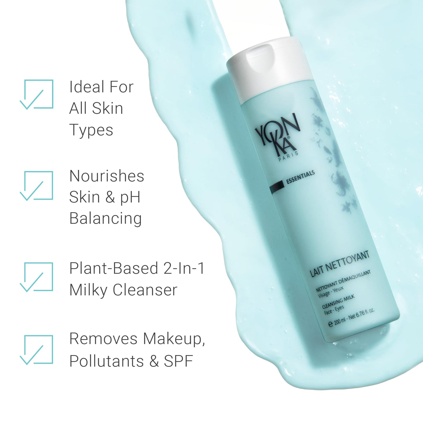Yon-Ka Cleansing Milk, Gentle Facial Cleanser & Makeup Remover with Eau Micellaire Micellar Water and Cleansing Makeup Remover | Luxury French Skincare | Set of 2, 6.76 fl oz and 2.53 fl oz
