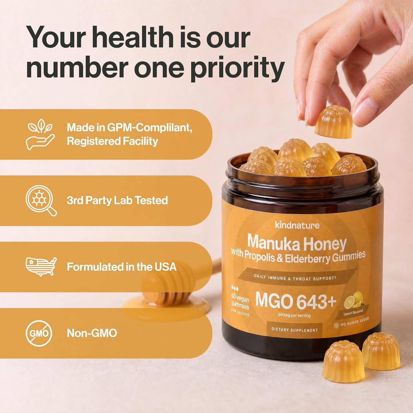 Manuka Honey Gummies - Medical Grade MGO 643+ with Zinc, Vitamin C & Elderberry | Immune Support for Kids & Adults