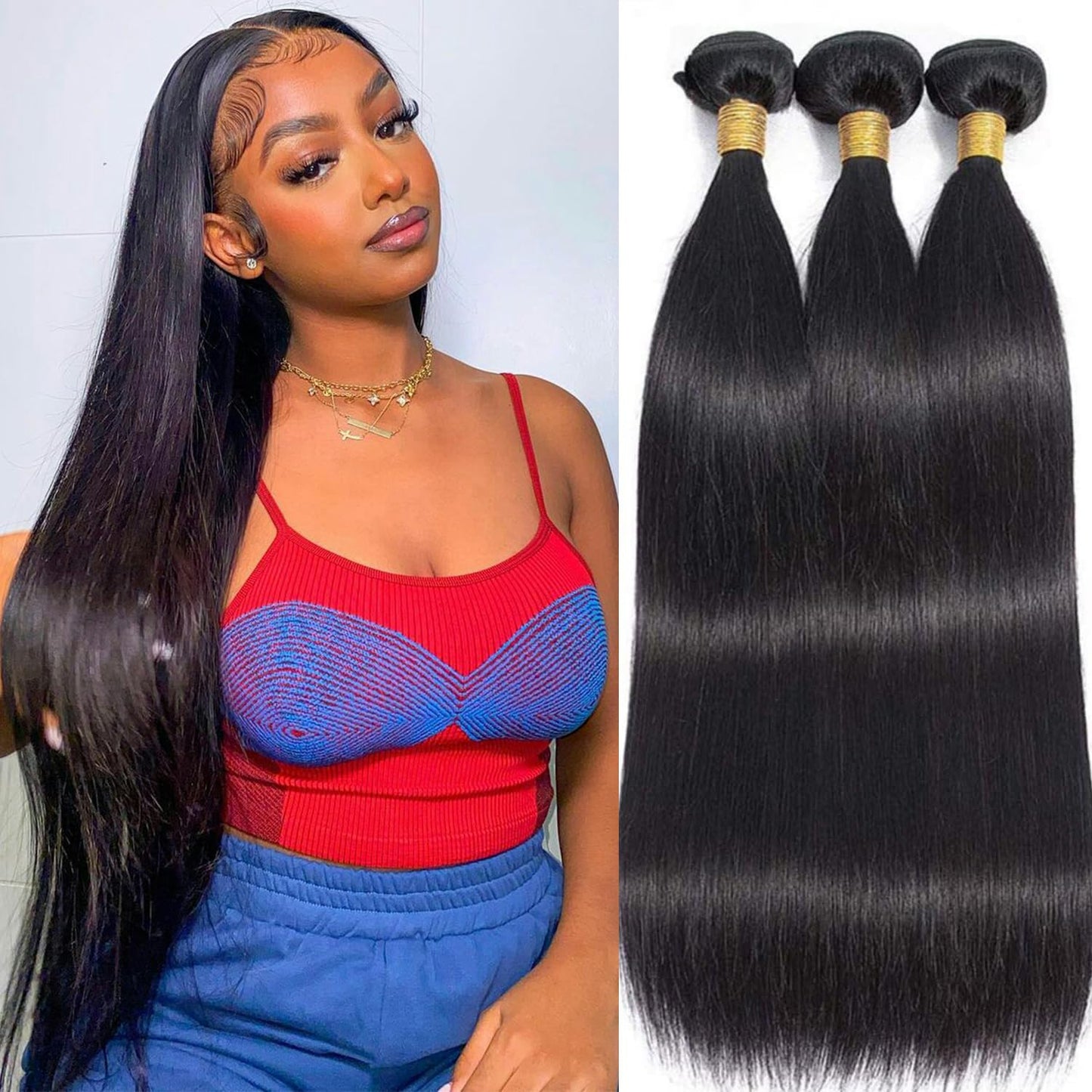 Straight Bundles Human Hair 12 14 16 Inch Human Hair Bundles 100% Unprocessed Brazilian Virgin Hair Extensions Straight Human Hair Weave 3 Bundles Deals Natural Color