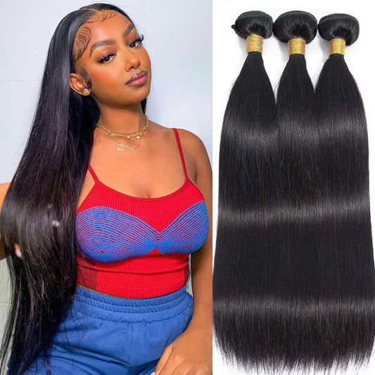 Straight Bundles Human Hair 12 14 16 Inch Human Hair Bundles 100% Unprocessed Brazilian Virgin Hair Extensions Straight Human Hair Weave 3 Bundles Deals Natural Color