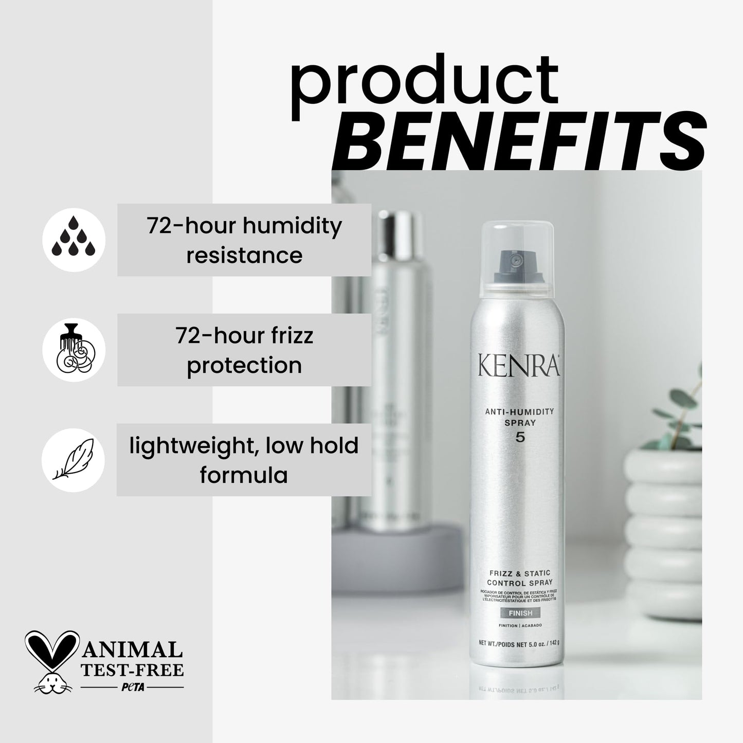 Kenra Professional Anti-Humidity Spray 5 | Frizz & Static Control Spray |72-Hour Humidity Resistance & Protection | Lightweight, Low Hold Formula | Thermal Protection | Travel 1.7 oz