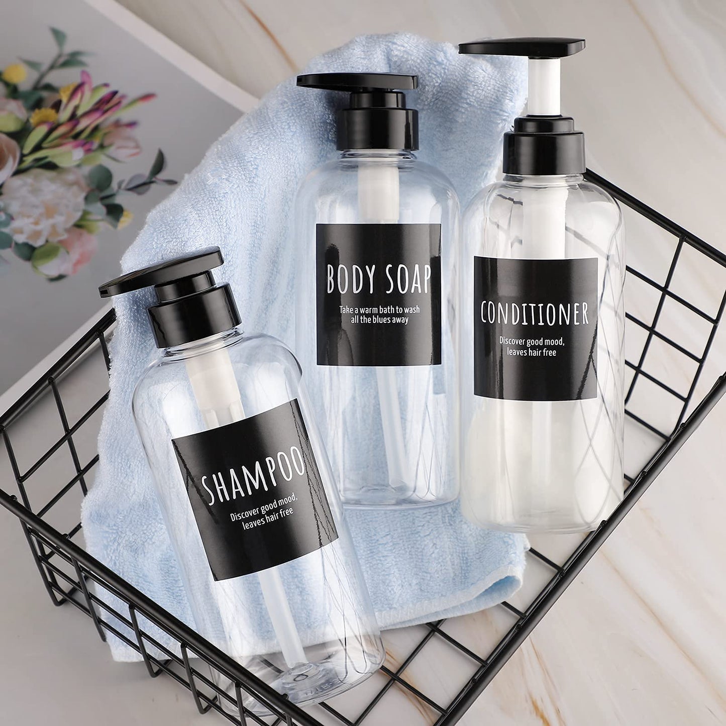 6 Pack Shampoo and Conditioner Bottles, Segbeauty 16.9oz & 10.1oz Refillable Shampoo Bottle for Shower, Shower Bottles Refillable, Large Empty Plastic Bathroom Soap Lotion Shampoo Dispenser Clear