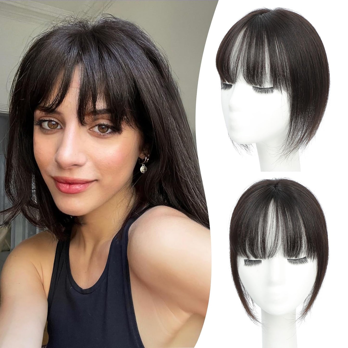 Molefi Clip in Bangs,100% Real Human Hair Clip on Bangs for Women 360 Cover Human Hair Topper with Bangs for Daily Use.