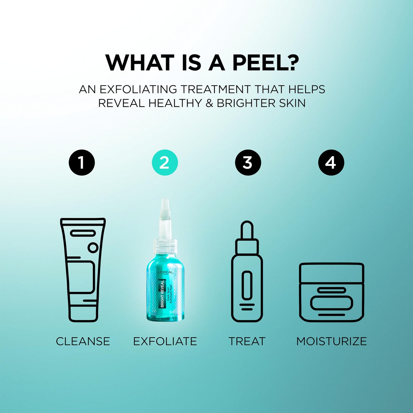 L'Oreal Paris Bright Reveal Dark Spot Exfoliant Peel, 25% AHA BHA PHA Face Exfoliator Solution, Gentle Skincare to Visibly Reduce Dark Spots and Renew Skin Texture, Includes SPF Lotion Sample