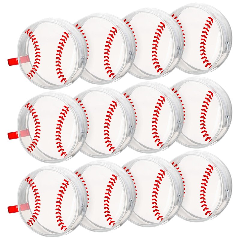 Reginary 12 Pcs Baseball Cosmetic Bag Gifts Accessories for Makeup Bags PVC Clear Cheer Base Ball Case Toiletry Zipper Pouch Waterproof Travel Handbag Purses Organizer for Baseball Team Gift
