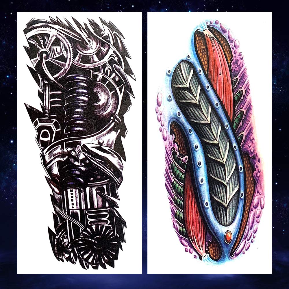 Oottati 8 Pieces Large 3D Mechanical Parts Gear Arm Eyeball Muscle Body Art Temporary Tattoo