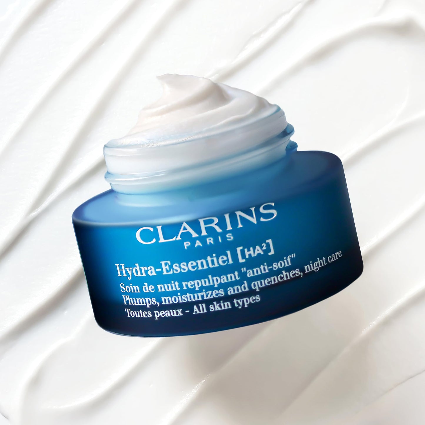 Clarins Hydra-Essentiel Night Cream | Intense Hydrating Moisturizer | 60 Seconds to Plumper Skin* | 24H Hydration* | Double Dose Of Hyaluronic Acid | Vegetal Squalane | All Skin Types | 1.7 Oz