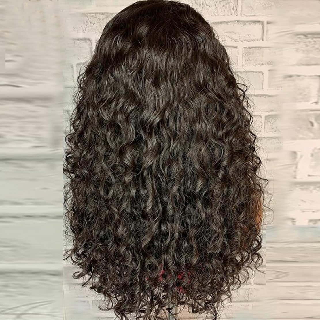 Curly V Part Wig Water Wave No Leave Out V Part Wigs Full Head Clip In Upgrade U Part Glueless Half Wigs for Black Women Premium Fiber & Remy Human Hair Blended (Black2.0, 18 Inch)