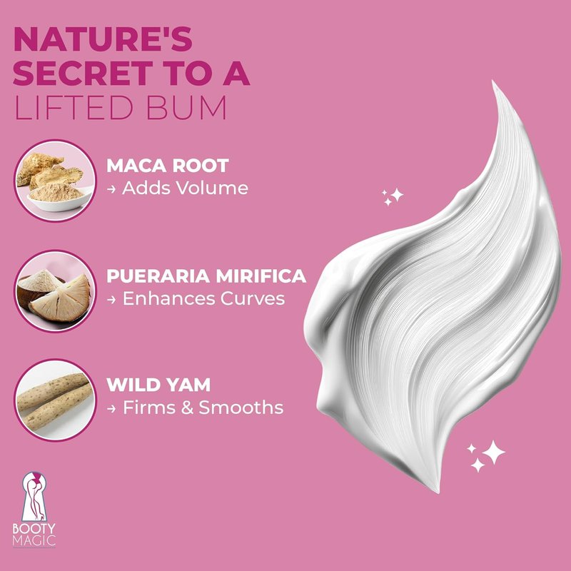 Booty Magic Butt Enhancement Cream - 6.8oz Volume Boosting Cream with Maca Root & Aloe Vera | Softens & Shapes