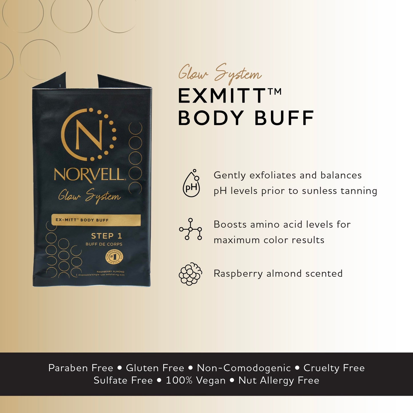 Norvell Pre Sunless Tan Body Buff eXmitt - Exfoliate, Prime and pH Balance, Disposable/Single-Use Exfoliating Mitt for use before Self Tanner