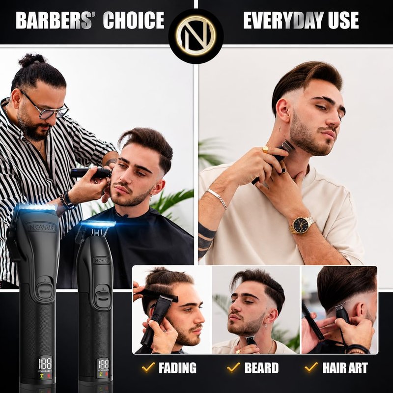 Novah® Professional Hair Clippers for Men - Cordless Barber Clipper & Trimmer Set for Precision Haircuts | Fade & Grooming