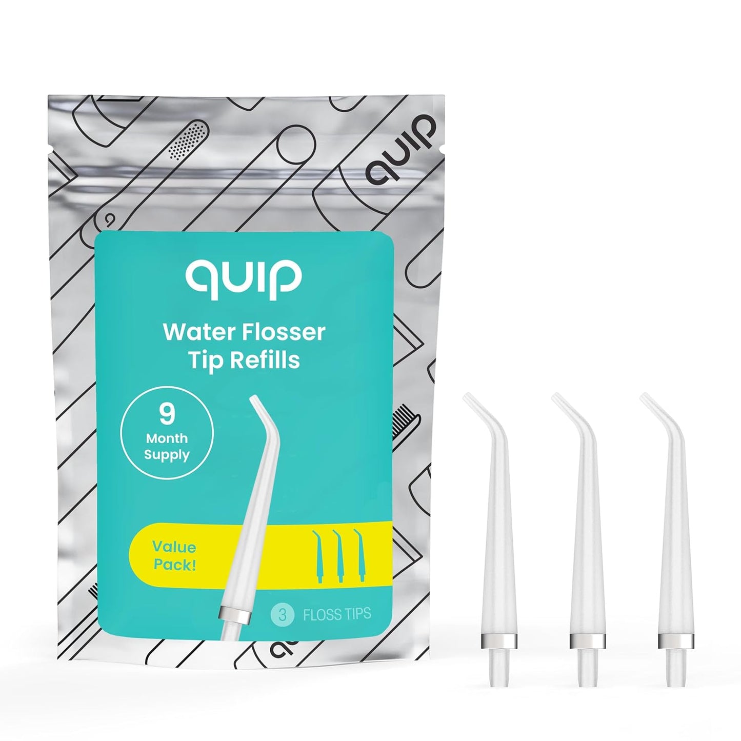 Quip Water Flosser Tip Refills - 360° Rotating Dental Pick Tips | Rechargeable, 3-Pack